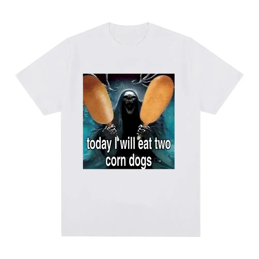 Today I'm going to eat two corn hot dog pattern T-shirtsskull Meme men's retro Gothic short sleeved Tshirtsoversized T-shirts