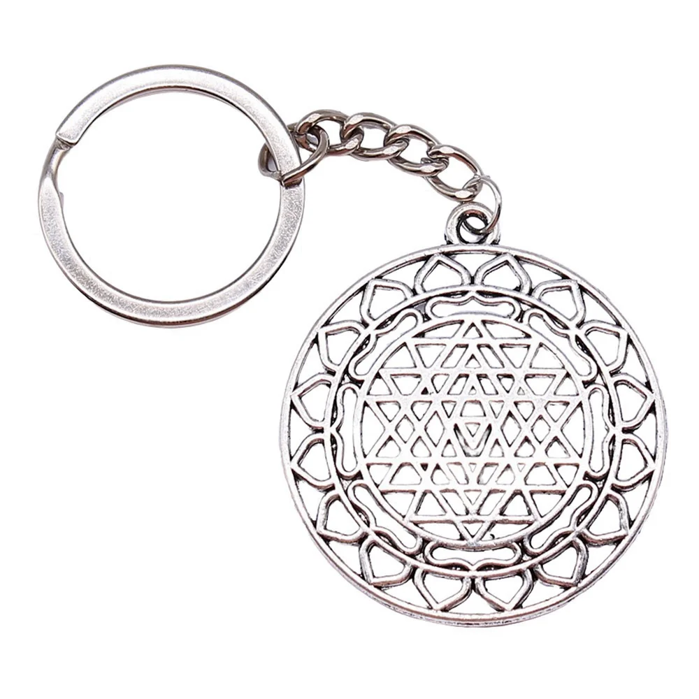 

1pcs Sri Yantra Pattern key holder Couple pendants jewelry making vintage Ring Size 28mm