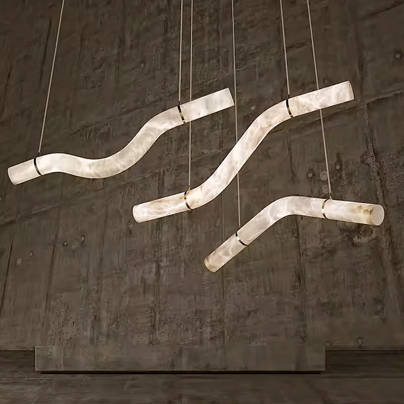 

Restaurant dolomitic marble pendant light modern luxurious minimalist bar counter tea room long strip pendant light