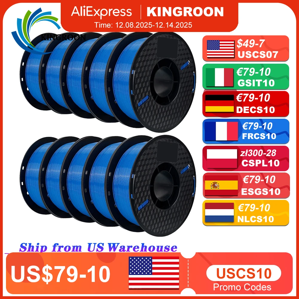 Filamento PLA PETG de 10KG, filamento 3d de 1,75mm para filamento de impresora 3D, 10 rollos/juego, colores y materiales mezclados, impresión FDM, envío rápido