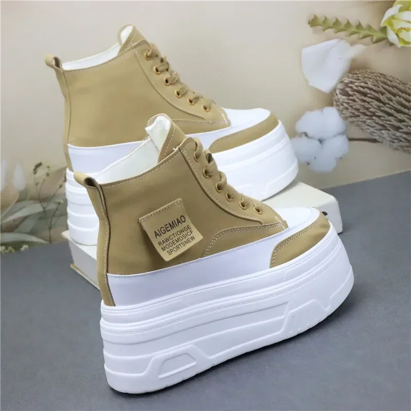 High Top Sneakers Schuhe Plattform Frau 2025, Tennis, weiblich, neue dicke Sohle, lässige Trainer, Freizeit, Schnür-Plateauschuhe