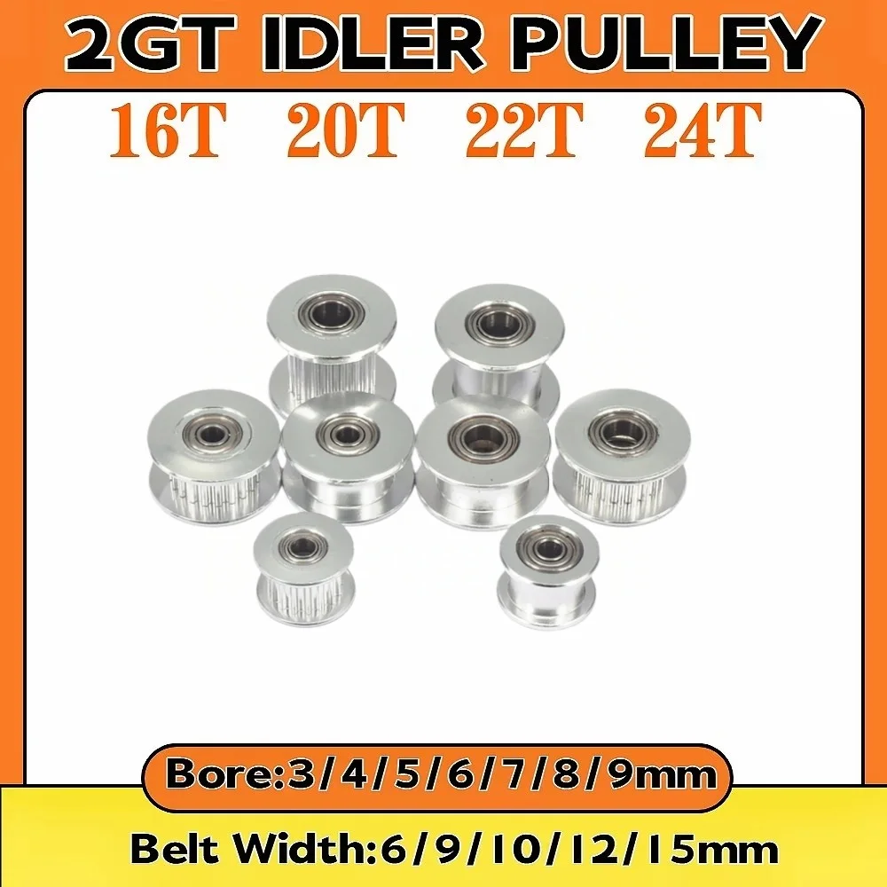 2GT Idler Timing Pulley Bore 3/4/5/6/8/9mm 16T 20T 22T 24T Width 6/9/10/15mm 2GT Synchronous Belt 3D Printer CNC Parts Idler