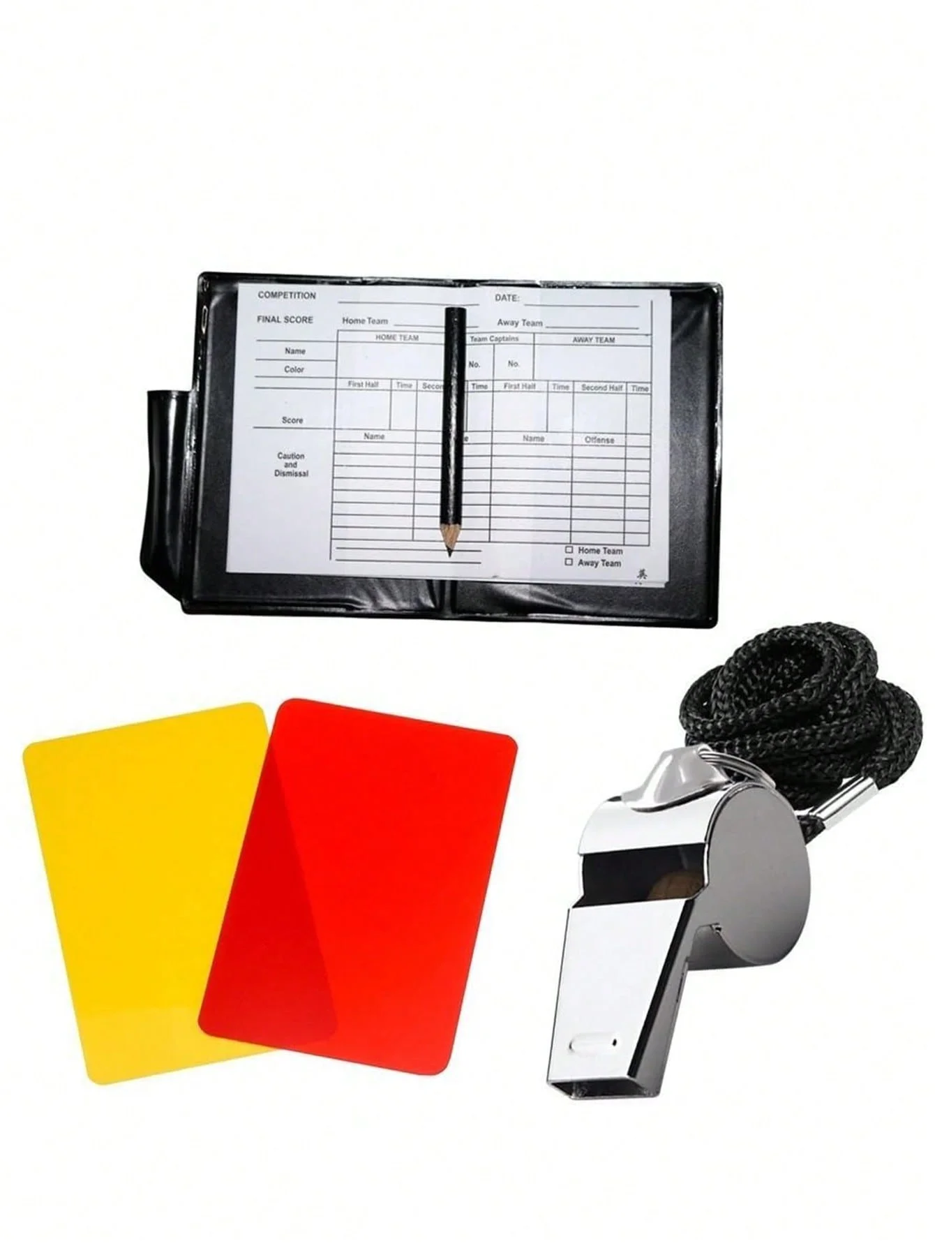 Kit de fútbol: silbato de metal con juego de tarjetas de árbitro, tarjetas de árbitro para fútbol, kits de árbitro ideales para deportes de juegos