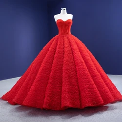 Red Strapless Evening Dress Slim Frill Ball Gown Backless Banquet Prom Lace Evening Party Event Gown Princess Dresses