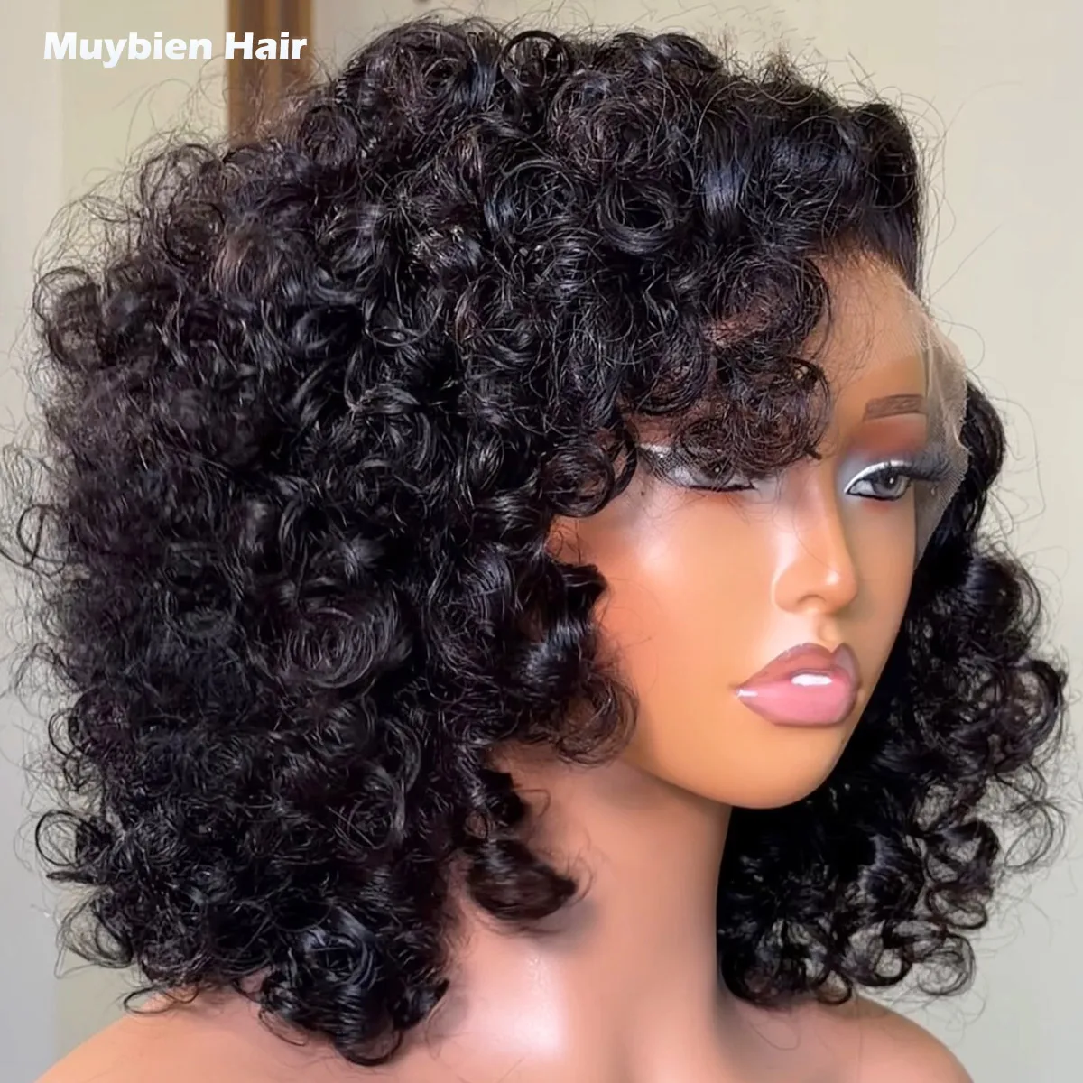 Super Double Drawn 13x6 HD Lace Front Bouncy Curly Bob Wig 100% Human Hair Real HD Lace Frontal Glueless Bob Wig Wear and Go