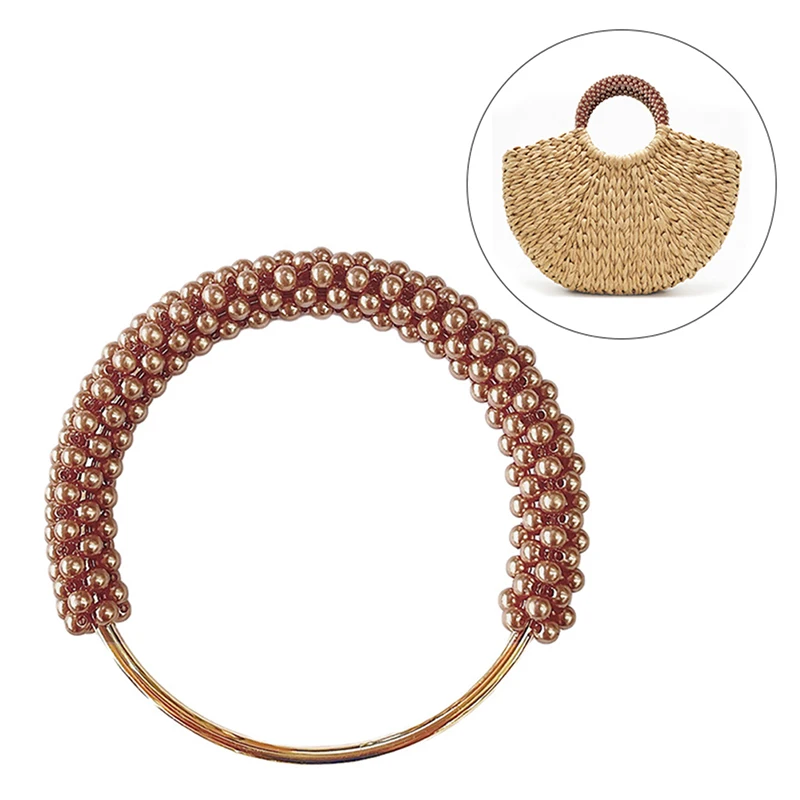 1PC Trendy Pearl Round Bag Handle Metal Ring Braided Colorful Beads for Women Handbag Purse Frame DIY Handmade Bag Accessories