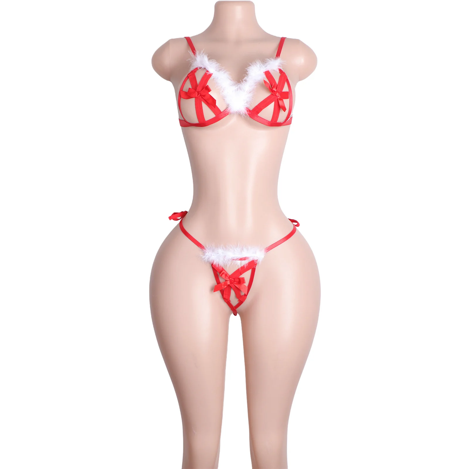 

Exotic Sling Shots Bikini Feathers Tied Custom Bra Sexy Performance Dancewear Lingerie Clubwear Nighttime Underwear