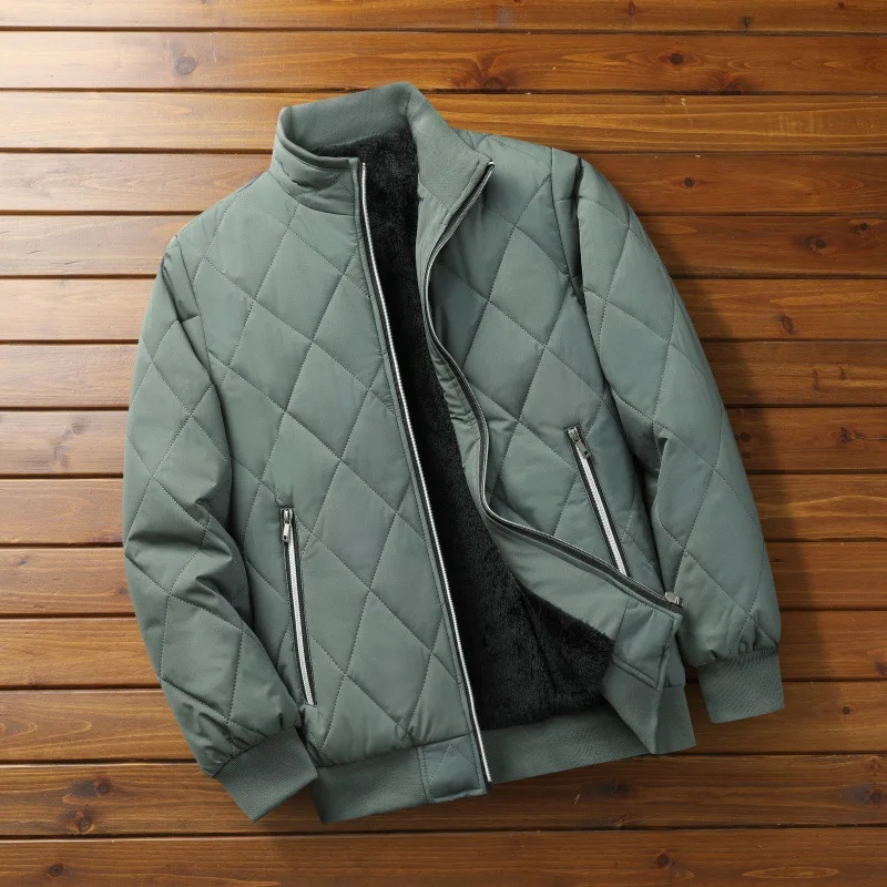 

Men's Breathable Fleece Lined Cotton Jacket Baseball Collar Grid Patterned Lightweight Casual Fashionable Spring Autumn Wear
