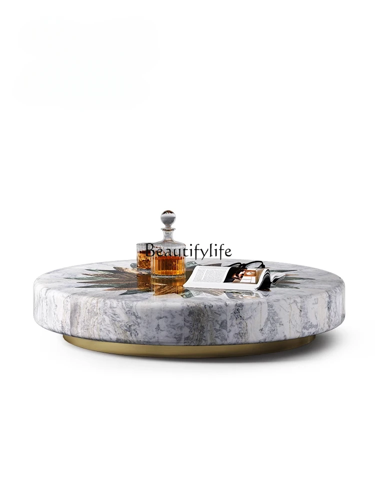 Golden Sunflower Coffee Table Villa Marble Top Luxury Stone Round Coffee Table