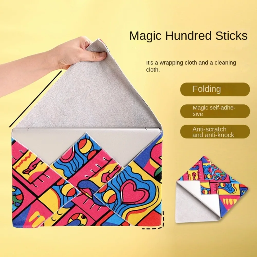Reusable Self-adhesive Hundred Sticker Cloth Silent Cute Camera Lens Organizer Square Protection Bag Laptop Bag for Cosmetics