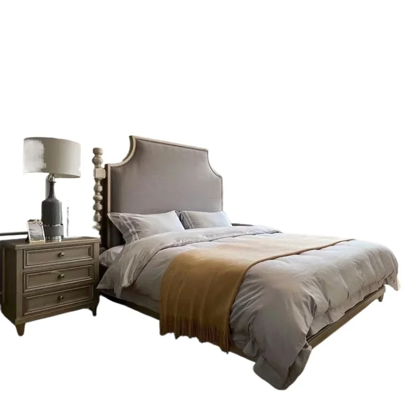 

American light luxury solid wood double bed champagne gold retro wedding bed 1.8 meters ART Murray impression furniture old