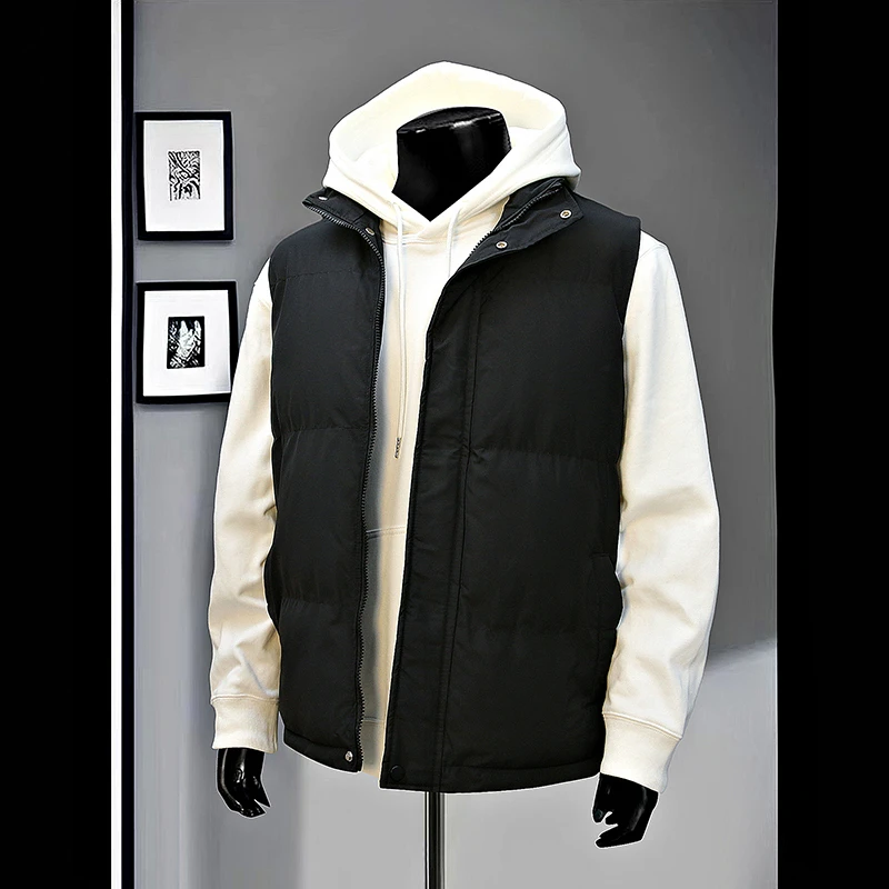 秋冬暖かメンズベストスポーツジャケットノースリーブユース男性アウターウェアフリップカラーファッショナブルカジュアルバックレストップ