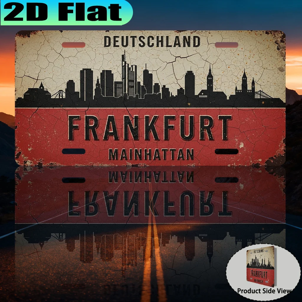 2D Flat - 【2D Flat】 2D Flat - [2D Flat] A Vintage Aluminum Sign from Frankfurt on The Main River (12X6 Inches), for Decorative P