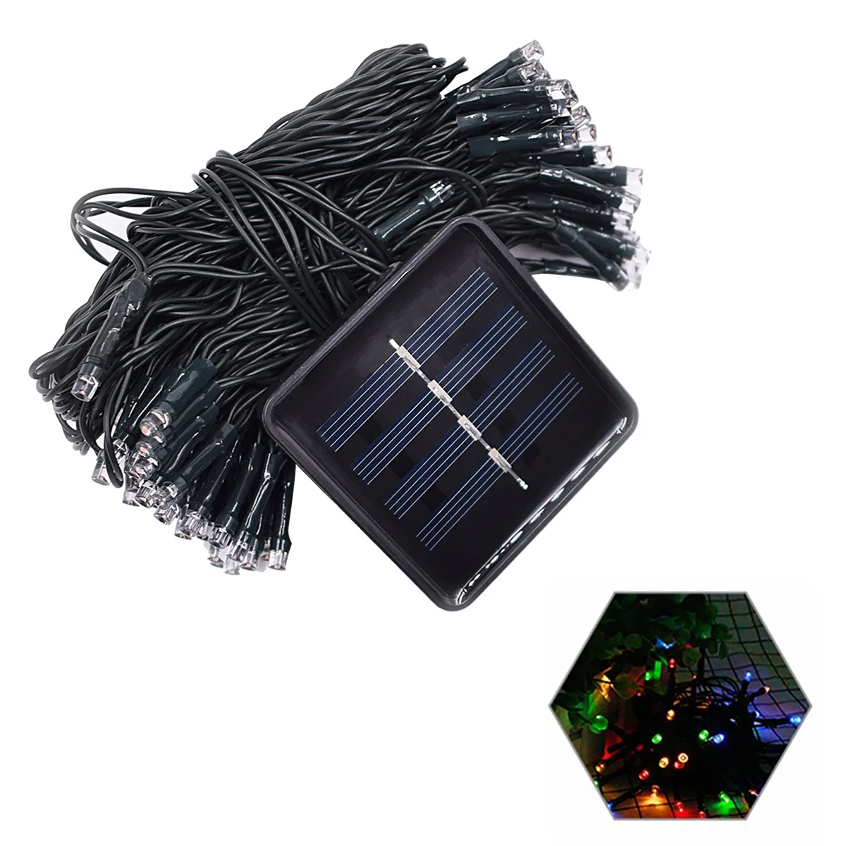 12メートルソーラーLEDストリングライト、100個のF5電球、屋外装飾ガーデン景観照明、自動夜間センサー付き、パティオ用