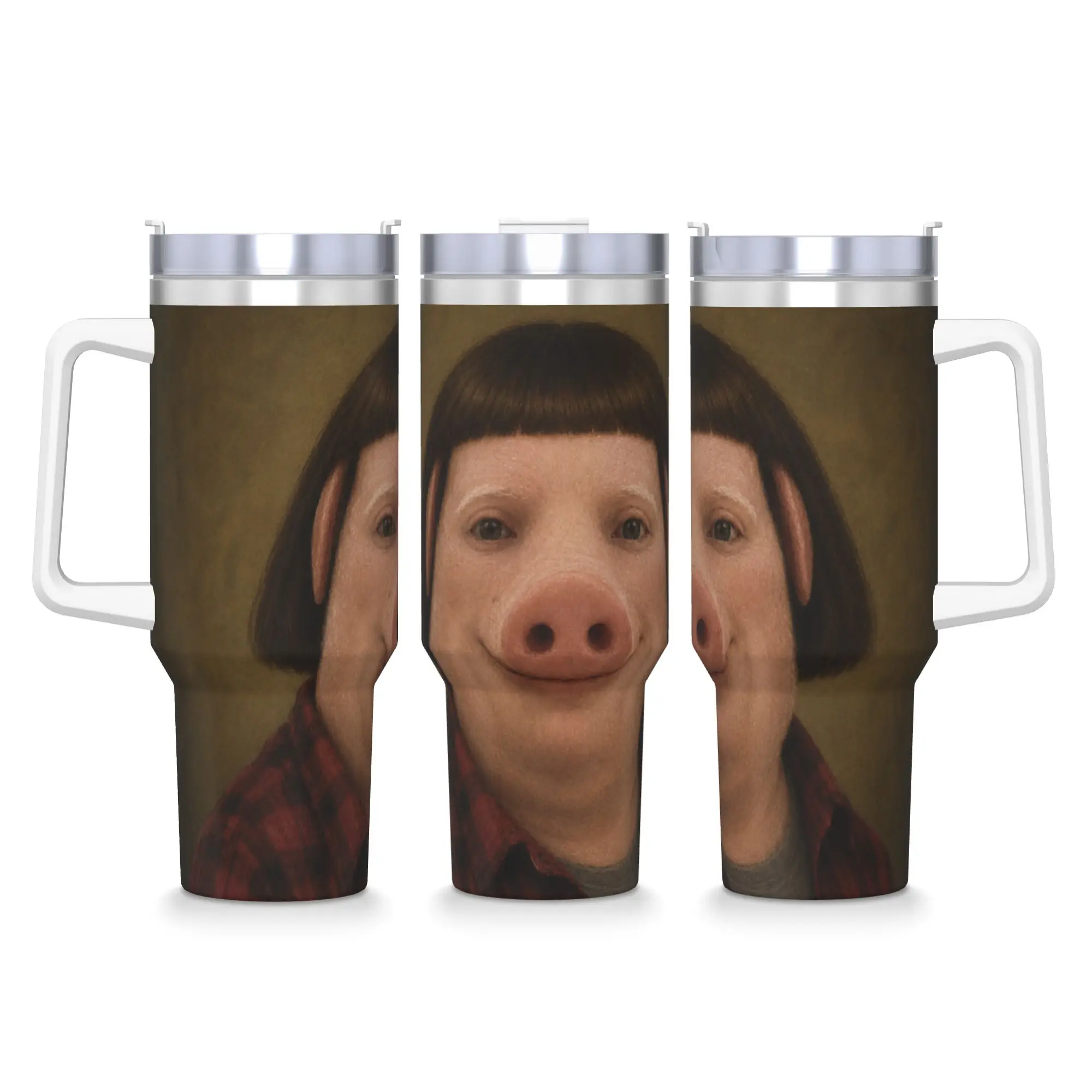 Stainless Steel Tumbler John Pork with a Bob Haircut Meme Silly Funny Brainrot Mugs Cup With Straws Cold and Hot Water Bottle