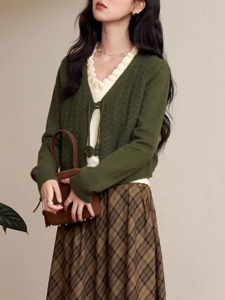 

Loose V-Ne Knitted Sweater Women's Faion Design Belted Wood ain Autumn Winter Thi Warm Long Sve Crew Ne Swe...