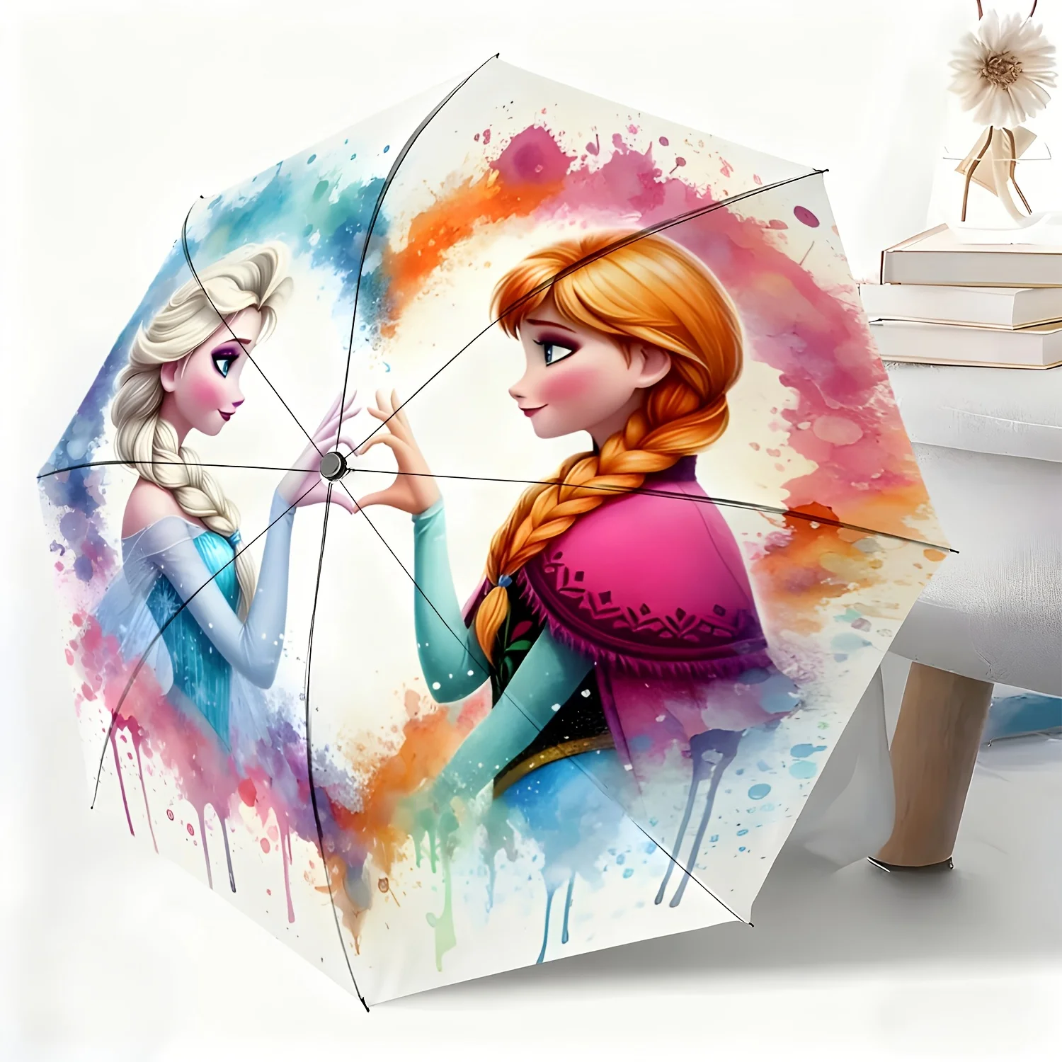 

Полностью автоматический зонт с изображением Эльзы и Анны из мультфильма «Холодное сердце», подходит для всех случаев, как зонт от солнца и дождя, портативный.