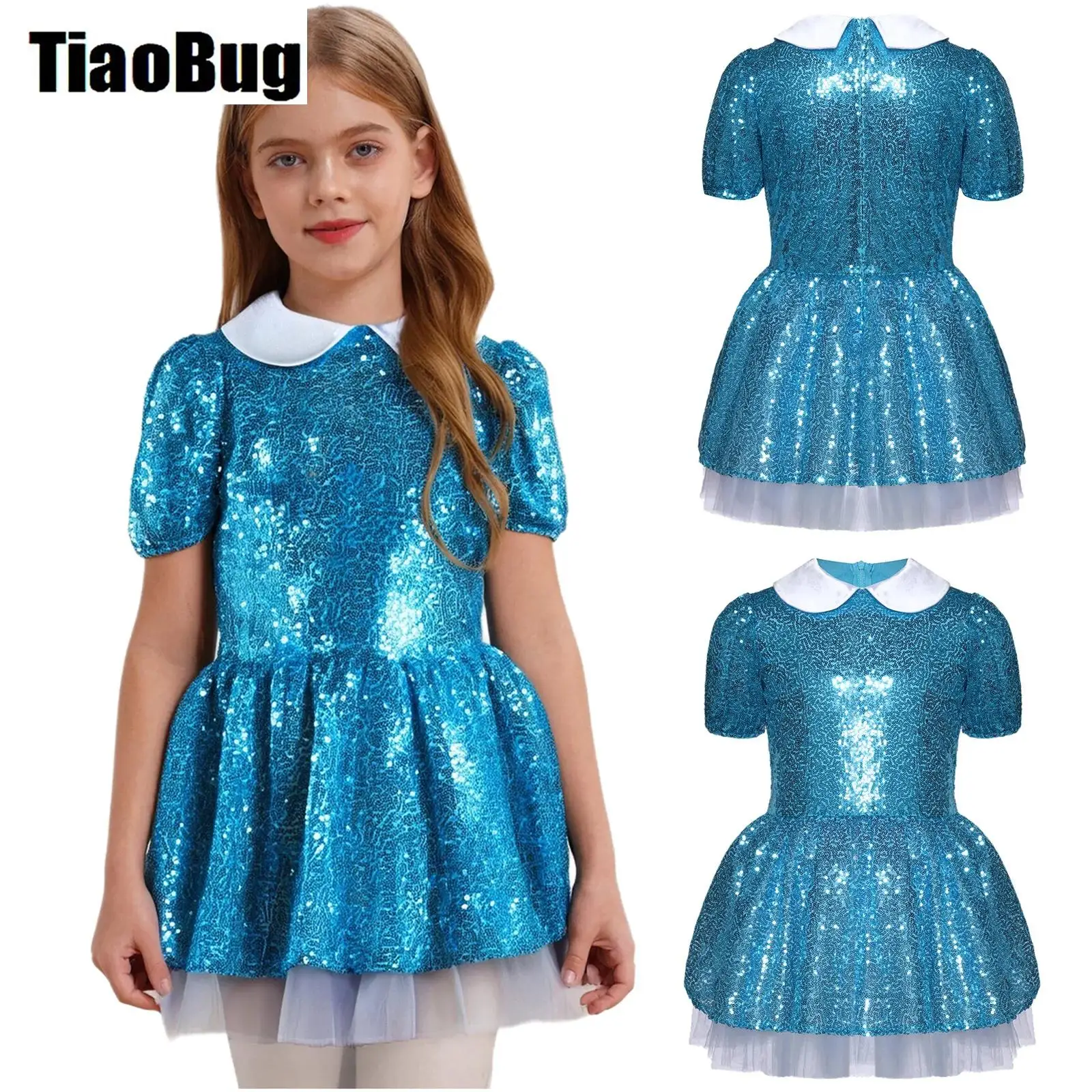 

Girls Shiny Sequin Ballet Dance Dress Wonderland Princess Sequin Costume Short Sleeve Puffy Tutu Dress Halloween Eif Role Play