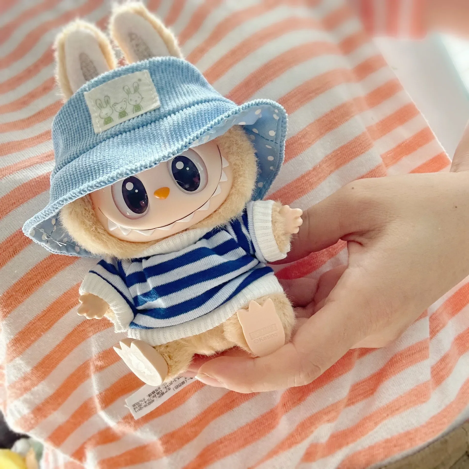 Mini Plush Doll'S Clothes Outfit Accessories For Korea Kpop Exo Labubu V1 V2 Idol Dolls Striped shirt Pocket overalls Clothing