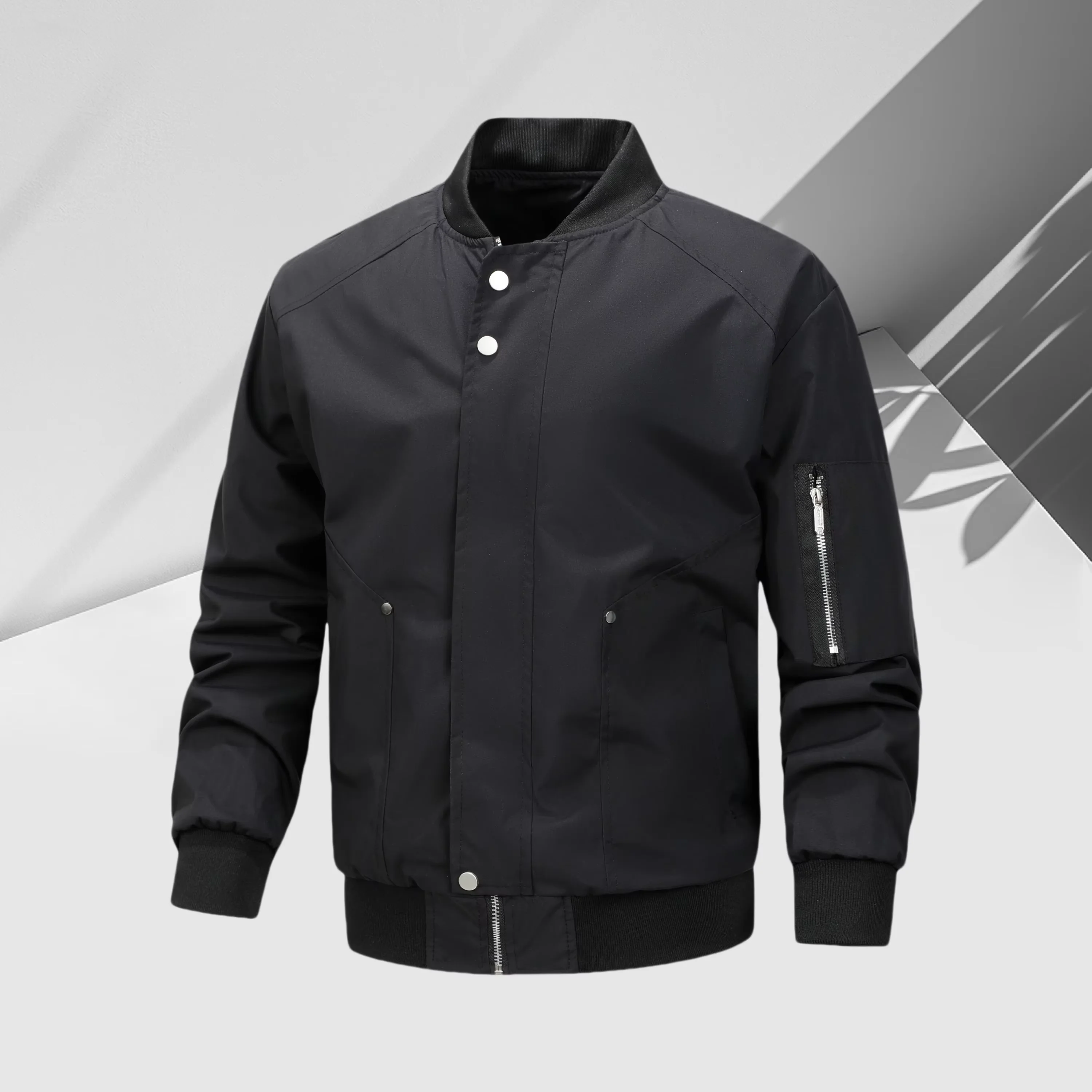 

Мужская легкая куртка стандартного кроя с бейсбольным воротником, ветрозащитная куртка с пряжкой, эластичный подол и карманы на молнии, однотонная и v.