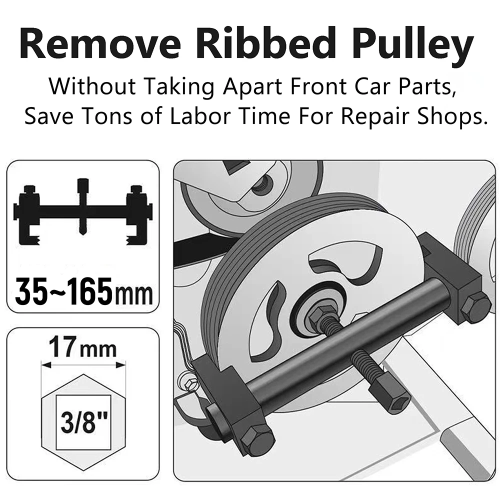 35mm-165mm Universal Adjustable Crankshaft Pulley Puller Removal Tool Ribbed Drive Crankshaft Pulley Remover