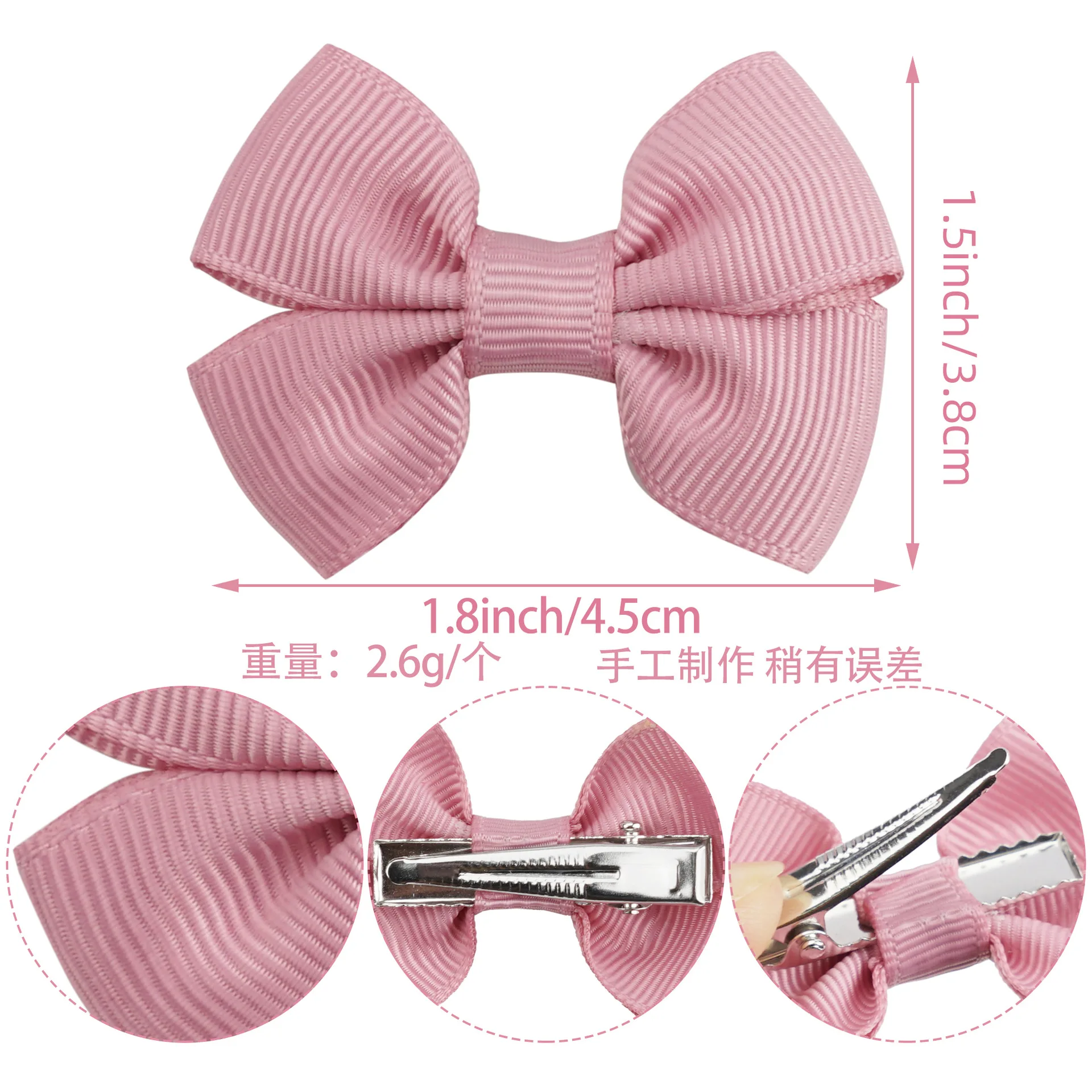 200pcs 1.8-Inch Solid Grosgrain Ribbon Hair Bow Clips Baby Girls Barrette Hair Accessories Hairpins Headwear Bulk Pack