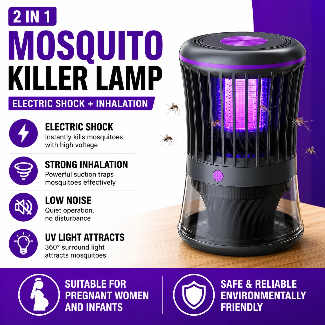 2in1 Mosquito Killer Lamp Electric Shock Inhalation Fly Catcher Household Highefficiency Automatic Fly Killer Device