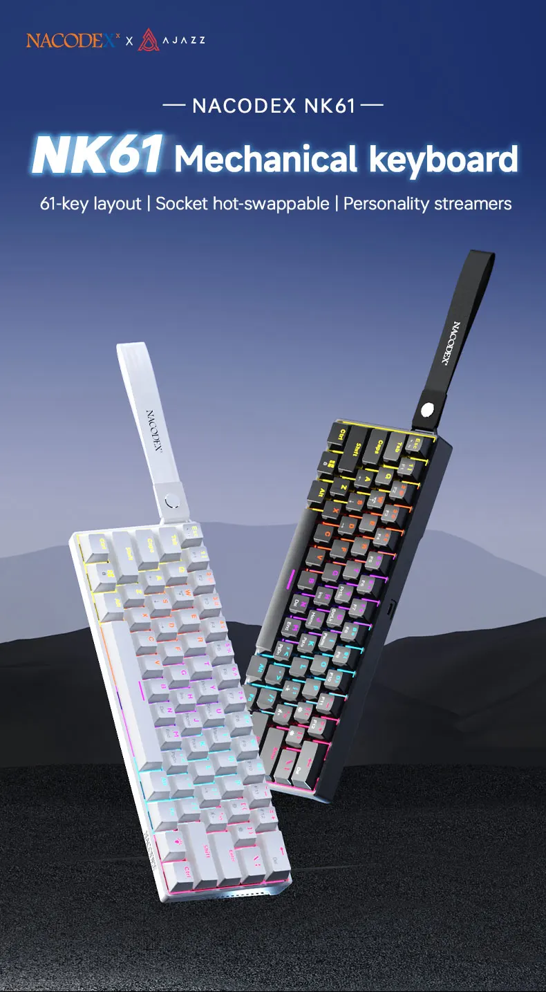 AJAZZ NK61 Kabelgebundene Mechanische Gaming-Tastatur, Unterstützt Vollständigen Hot-Swap, Geeignet für Büroarbeit und Gaming – Detail 1