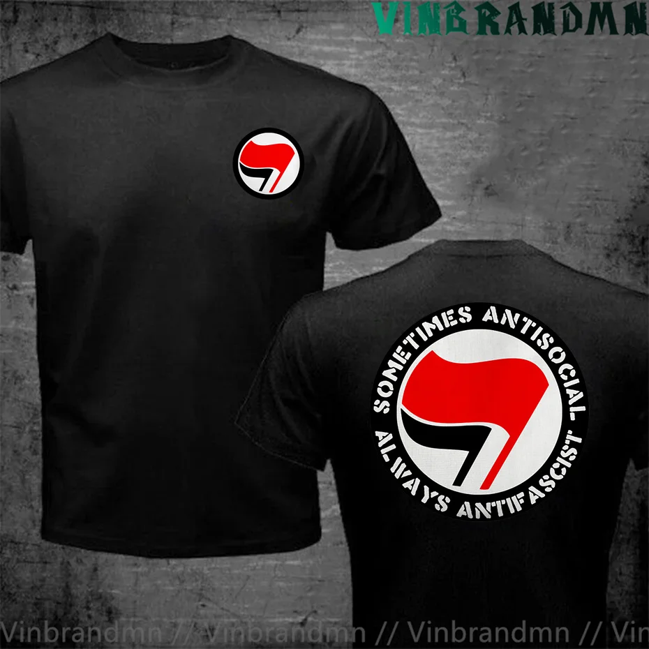 

Summer Fashion Double Print Tshirt ANTIFASCHISTISCHE AKTION Left Antifa Antifascism Mens T Shirt Male Brand Tee Shirt Men