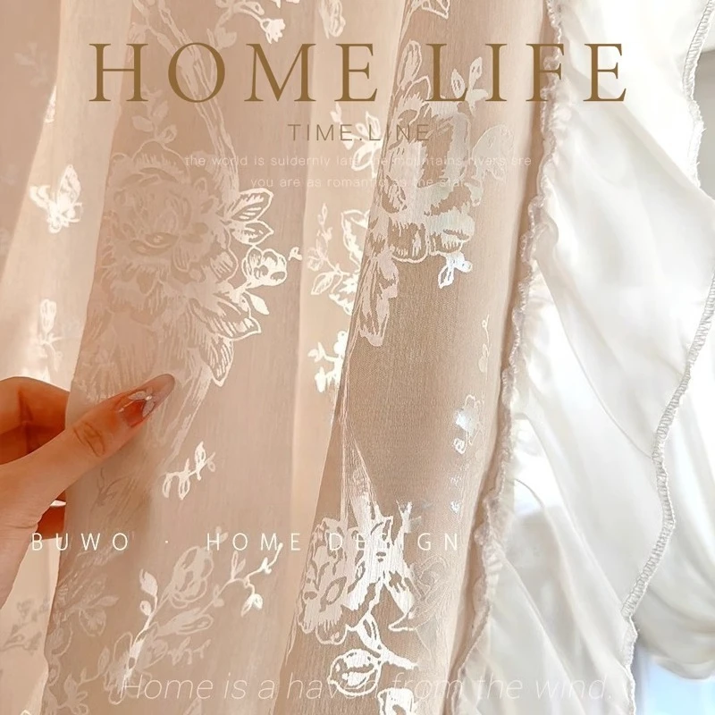 Custom Size French Retro Butterfly Lace Gauze Retro Light Luxury Living Room Bedroom Sun Lace Gauze Curtain Window Decor Sheer