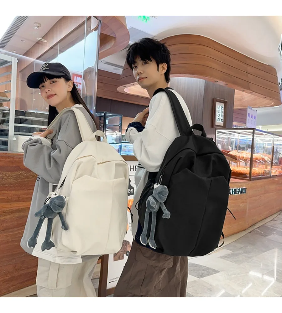 Casual backpack large capacity simple trendy cool computer backpack college student solid color schoolbag light