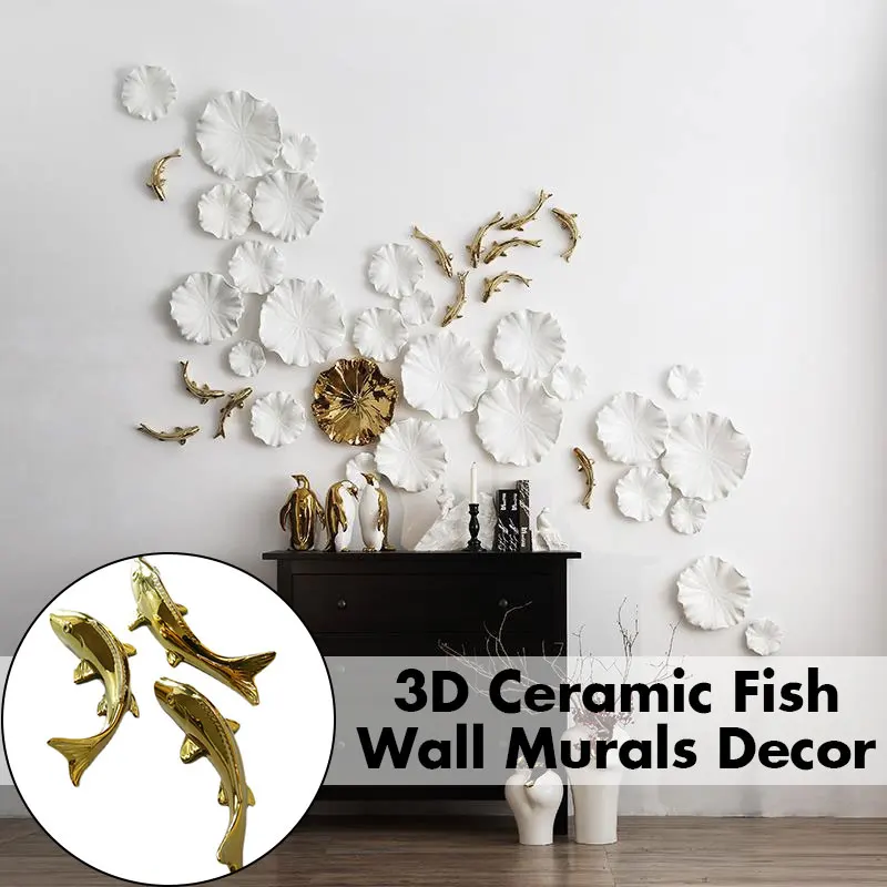 

3D Ceramic Fish Wall Hanging Ornaments Home Room Porch TV Background Wall Decoration Hotel Club Office Wall Mural Crafts