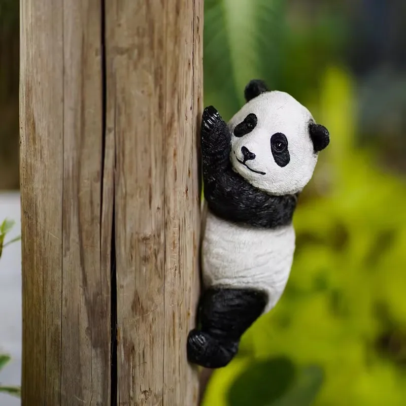 

Creative Cute Panda Tree Hanging Ornaments Resin Statue Landscaping Animal Sculpture Install On Tree Pipe For Home Garden Decor