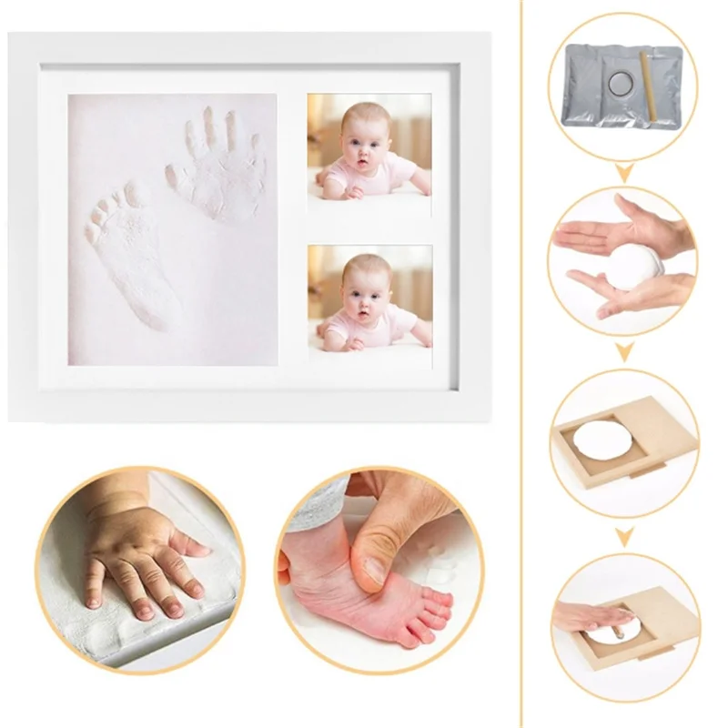 1 Set Newborn Baby Hand Foot Print DIY Photo Frame With Mold Clay Imprint Kit Non-toxic Baby Souvenirs Baby Milestone Decor Gift