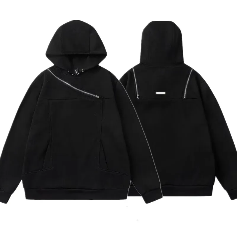 

Y2K Techwear, осенний новый спортивный костюм большого размера с капюшоном, мужская хлопковая толстовка-карго, модная мужская уличная одежда, дизайн на молнии, черные толстовки