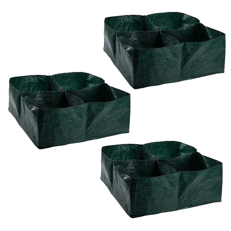 3X Raised Garden Planter Fabric Bed, 4 Divided Grids Durable Square Planting Grow Pot For Planting Vegetables