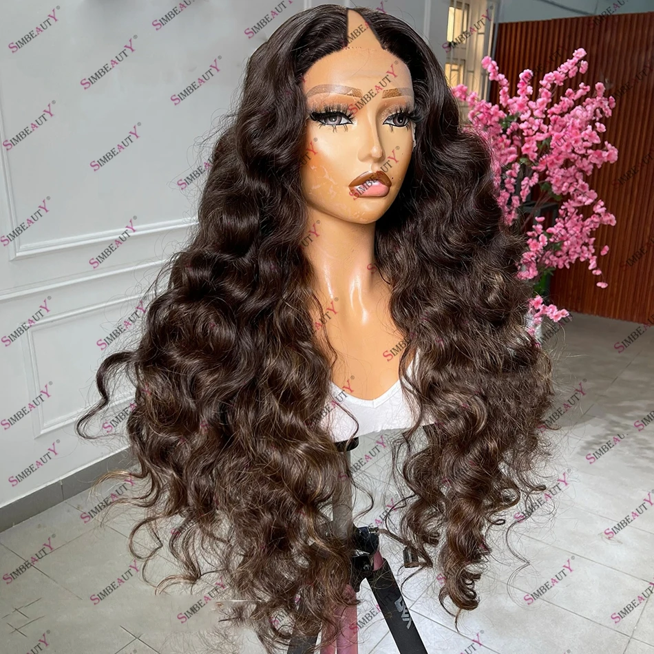 

Human Hair Long Loose Deep Wave Ombre Glueless V Part Wigs for Black Women 250Density Remy Peruvian Hair 1x4 V Part Wig Black