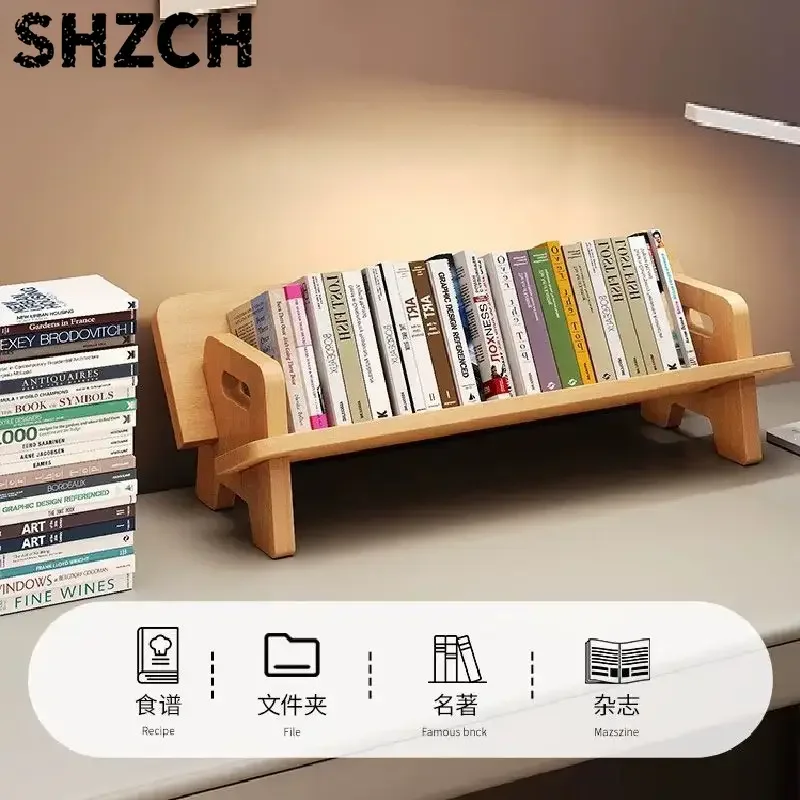Household Solid Wood Bookcase Student Desk Book Storage Bookshelf Desktop Finishing Bookstand