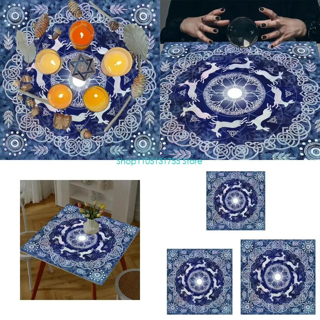 

K0EF Moonlit Rabbit Tarots Cloth Elegant Tarots Tablecloth With Moons Rabbit Motifs