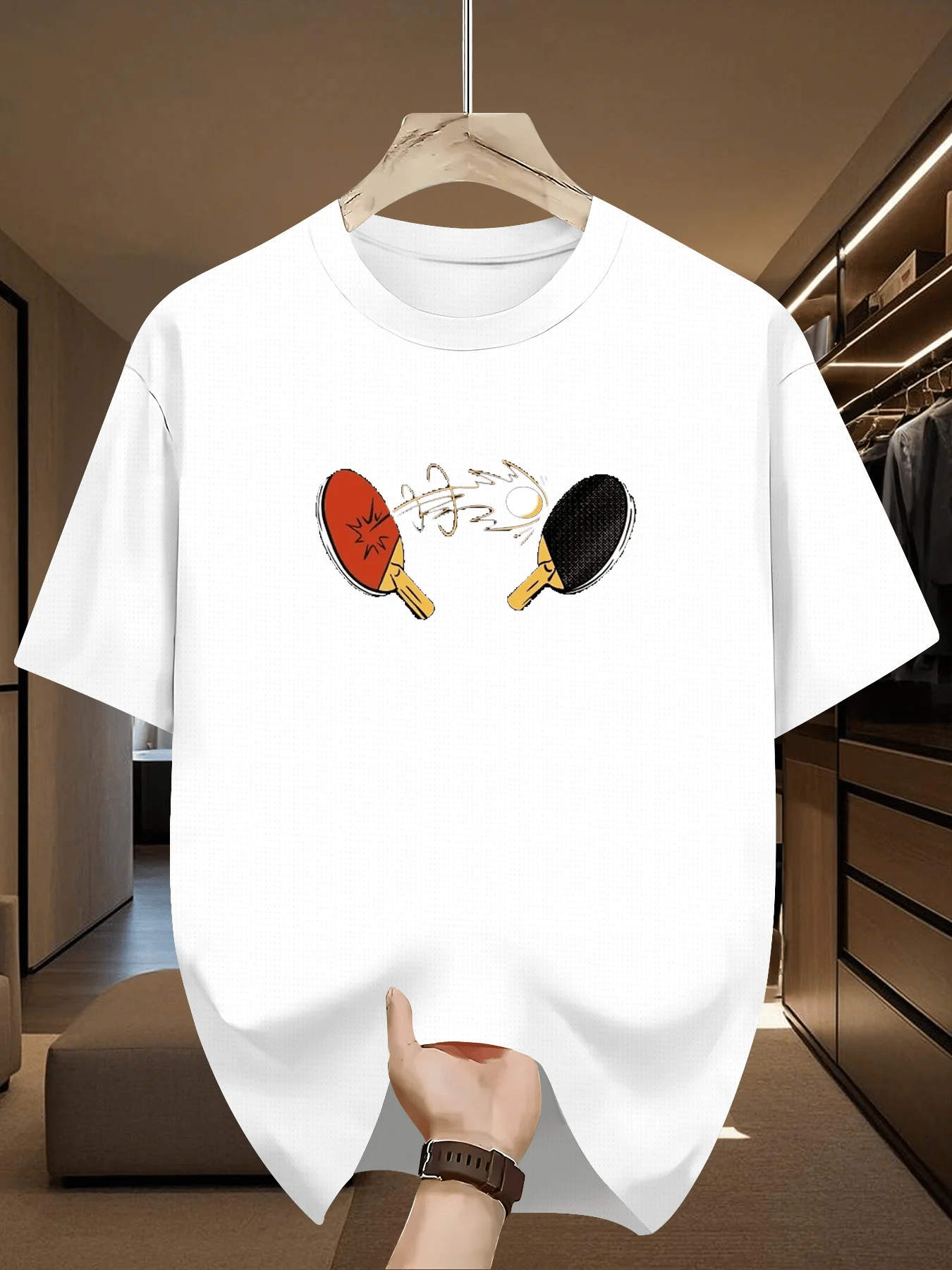 

Ping Pong Table Tennis Graphic Tee Men Casual Cotton Round Neck Short Sleeve Sports T-Shirt