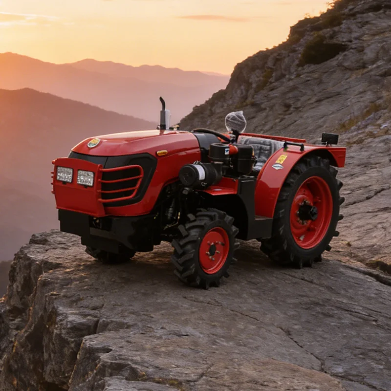 

Индивидуальный дизельный сельскохозяйственный трактор на четырех колесах с комбинированным навесным оборудованием: малогабаритный роторный культиватор и мини-культиватор