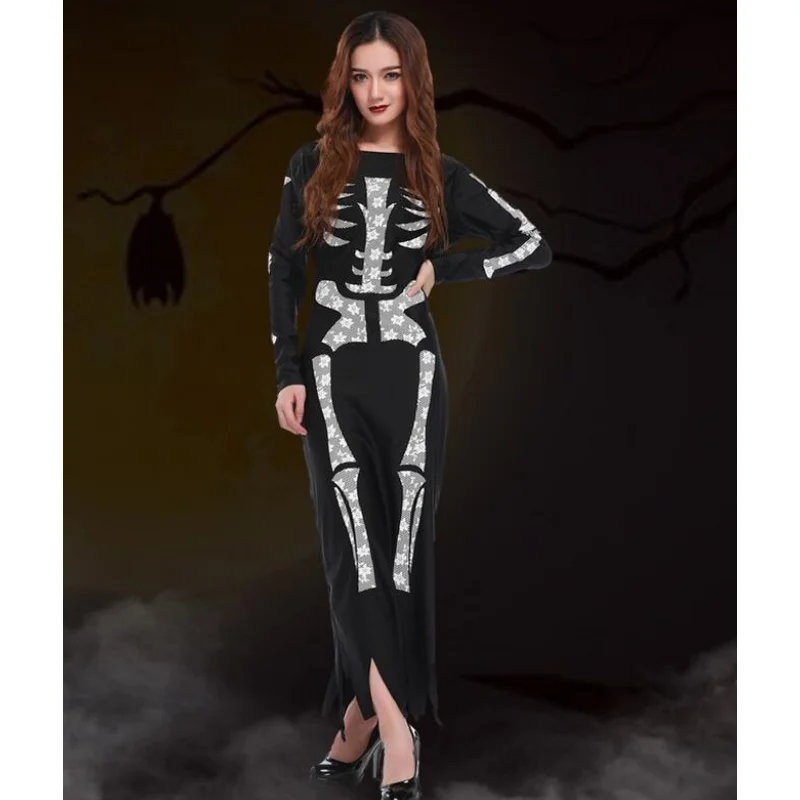 F1668 X-Ray Skeleton Catsuit Costume Girl Black Skeleton Dress