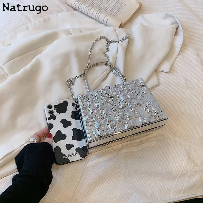 Acrylic Bag Women Silver Box Shape Shoulder Bag Women Chain Crossbody Bag Fashion Evening Bag