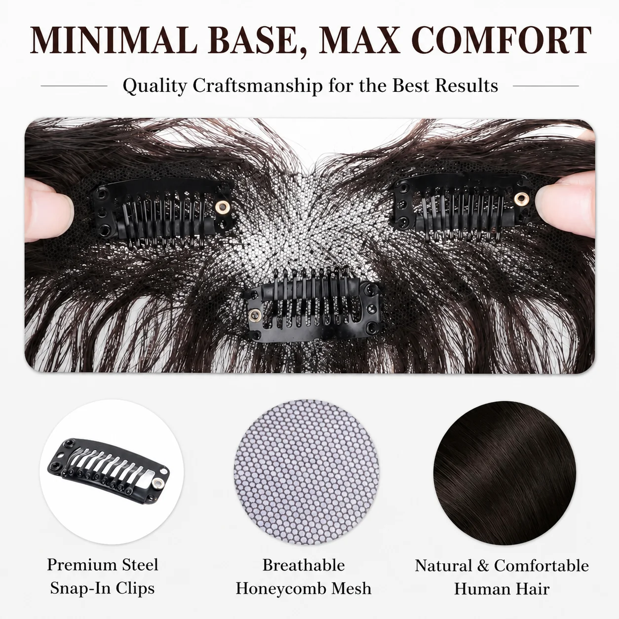 Curly Bangs Toppers for Women 100% Human Hair Breathable Lace Base with Clips Baby Hair Fringe Hairpiece for Thinning Hair