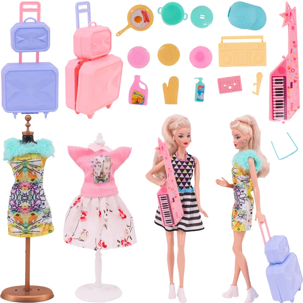 Doll Accessories Plastic Mannequin Stand Suitcase Fit For Barbiees 30Cm Dirl's Clothes Doll Musical Instruments Dollhouse Toys