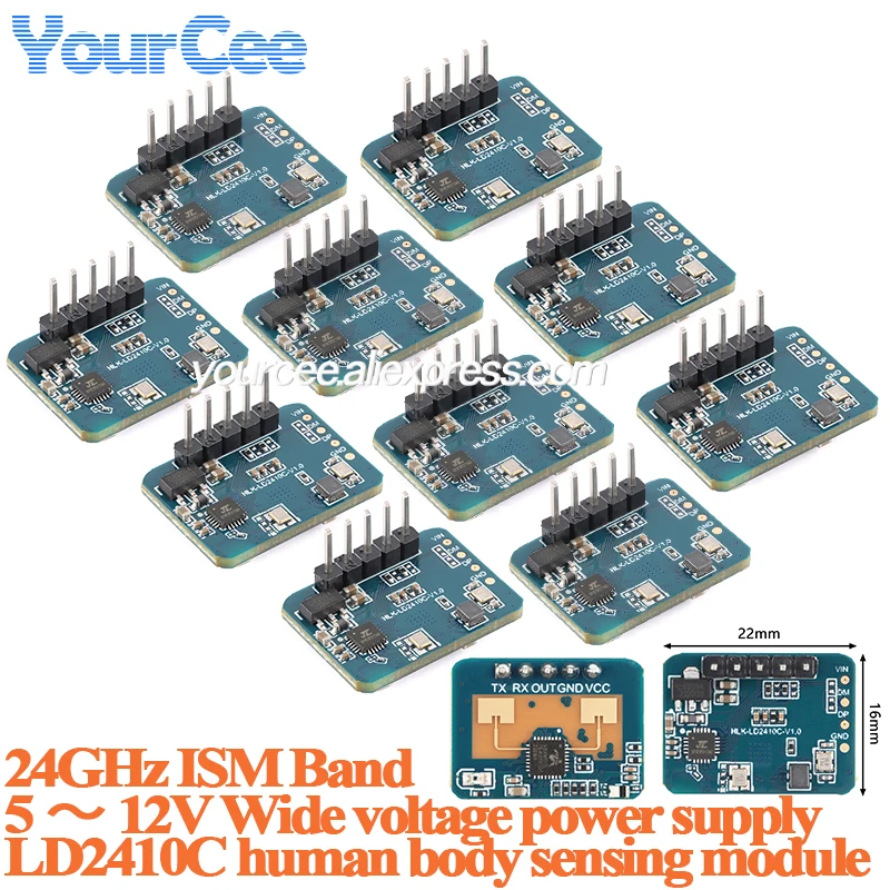 10 قطعة/1 قطعة LD2410C 24Ghz وجود الإنسان الاستشعار HLK-LD2410C ملليمتر موجة الرادار وحدة عدم الاتصال نبضات القلب كشف الحركة