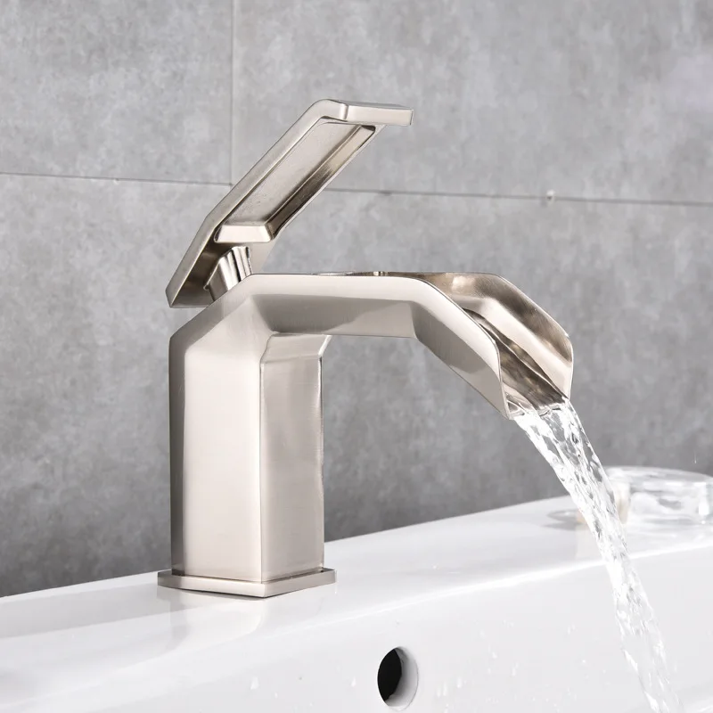 Basin Faucets Waterfall Bathroom Faucet Single handle Basin Mixer Tap Bath Antique Faucet Brass Sink Water Crane Silver 8789