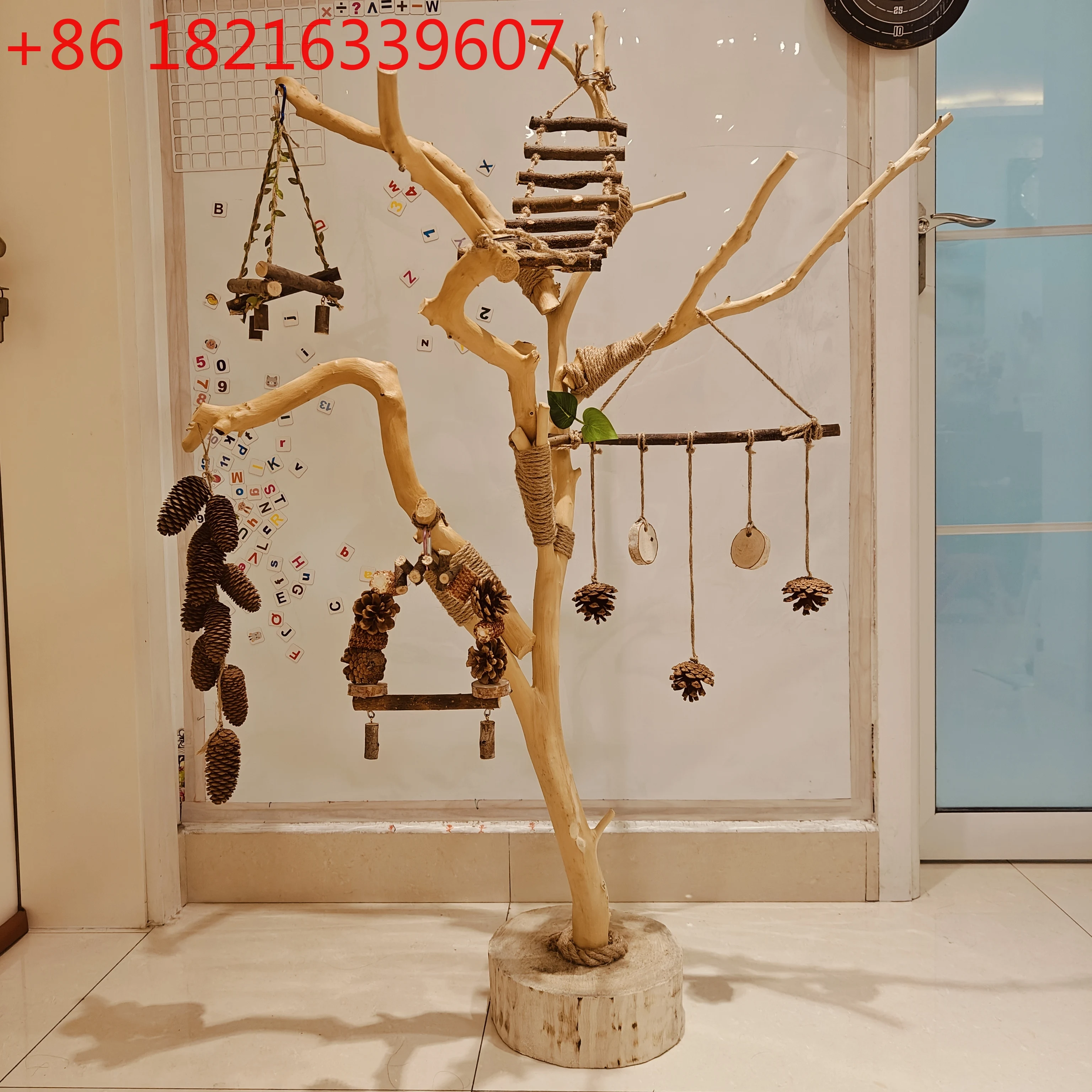 

Tree pole parrot stand tree trunk log swing bird cage solid decorative wood lamp stand