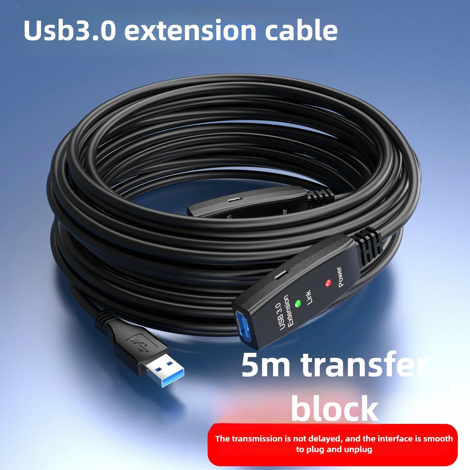 

USB 3.0 Male to Female Signal Amplifier Extension Cable with Chip, 5-Meter Extension for Security Cameras and USB Drives