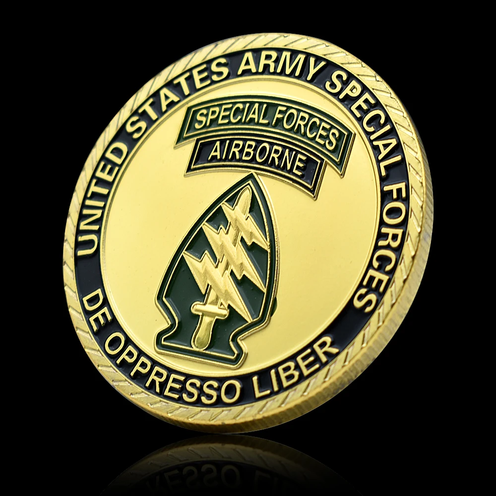 US Army Special Forces Airborne Challenge Coin De Oppresso Liber Badge Souvenir Collectibles Commemorative Medal In Capsule